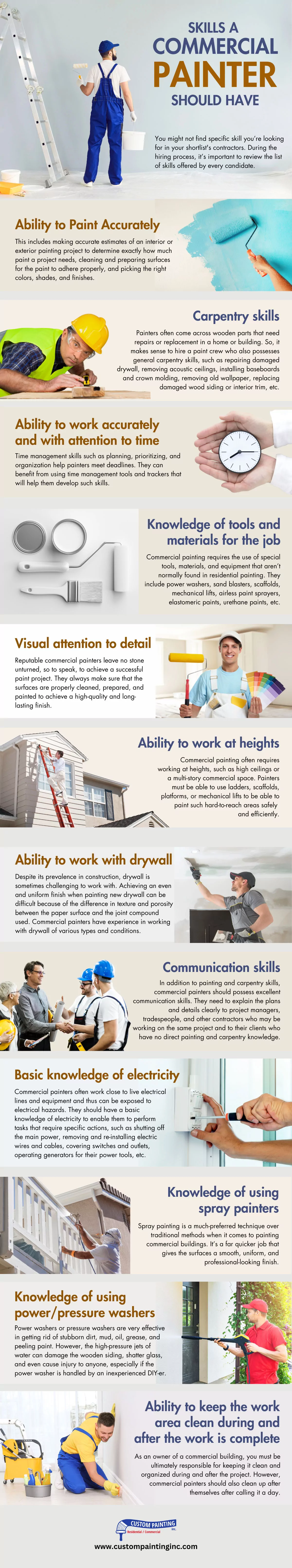 Infographic on the Skills a Commercial Painter Should have in the Bay area including Pleasant Hill, Lafayette, Moraga, Orinda, Walnut Creek, and Concord